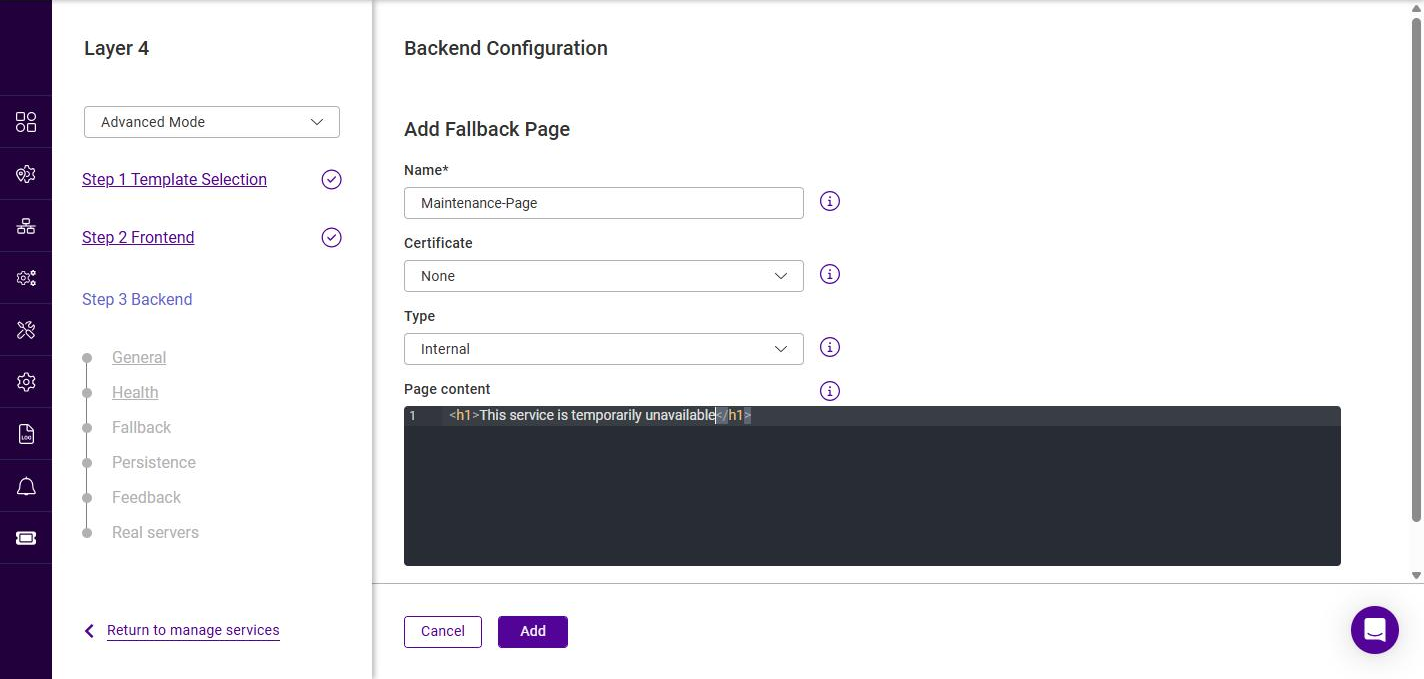add l4 service add fallback page
