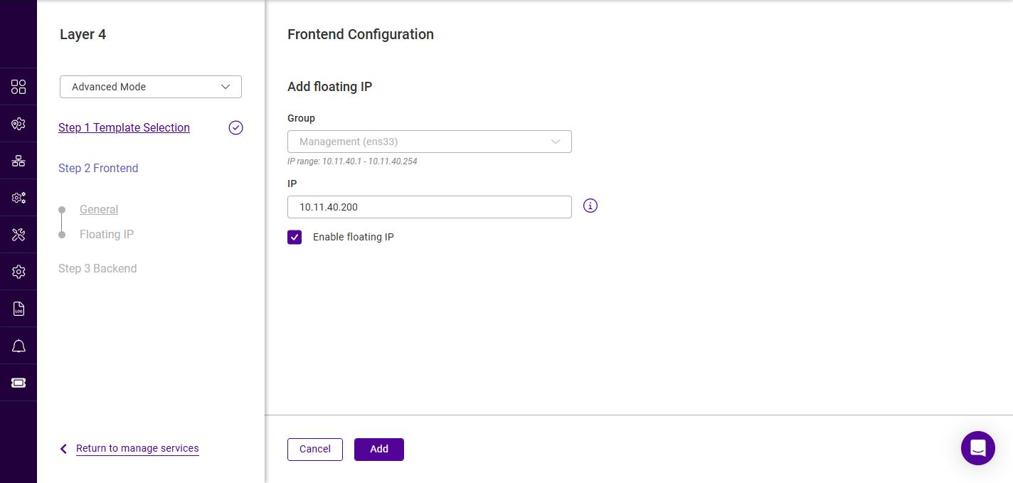 add l4 service add floating ip