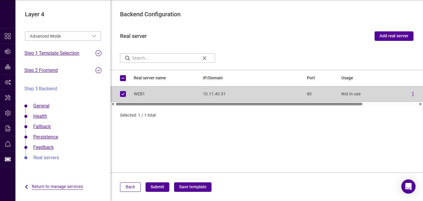 add l4 service realservers added