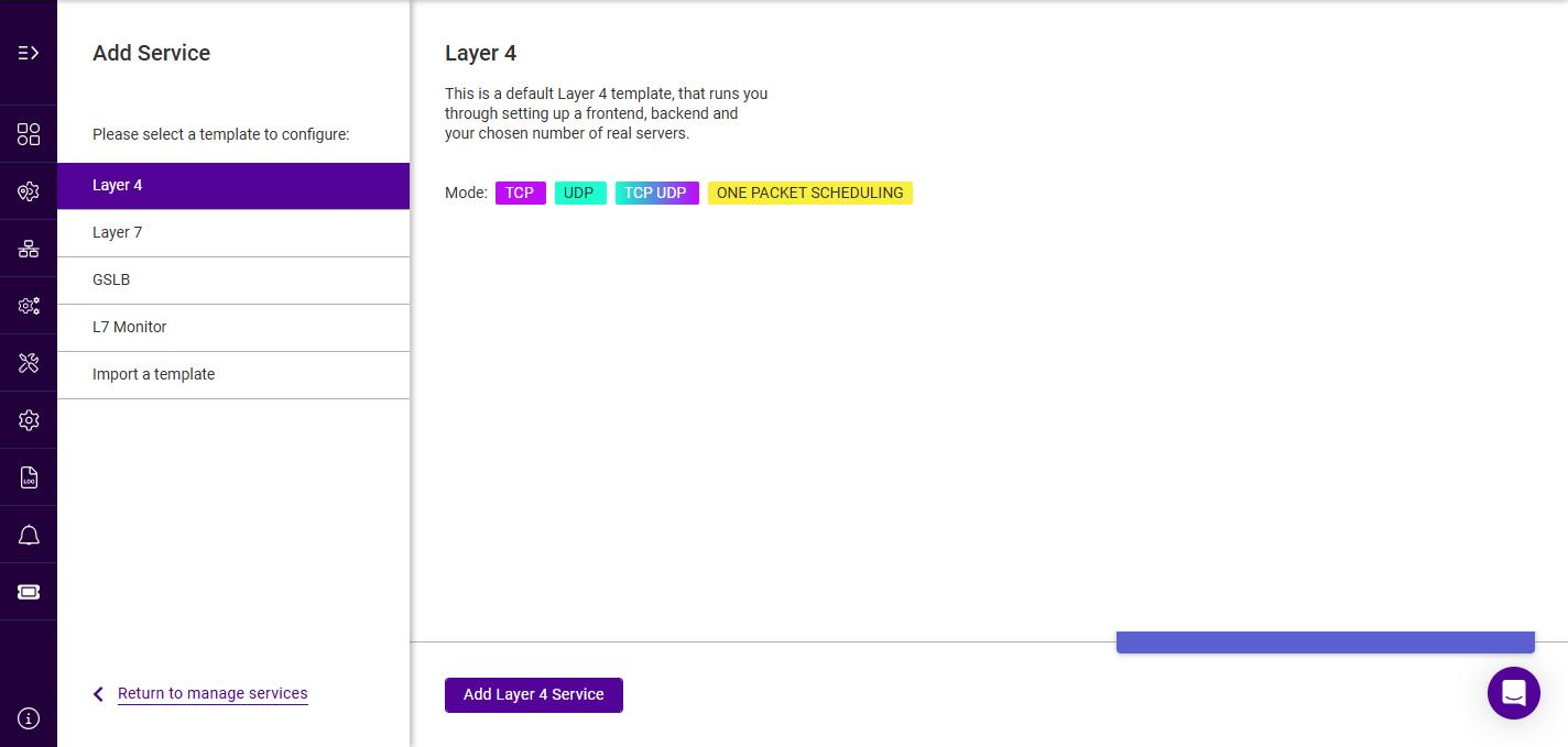 add l4 service template select