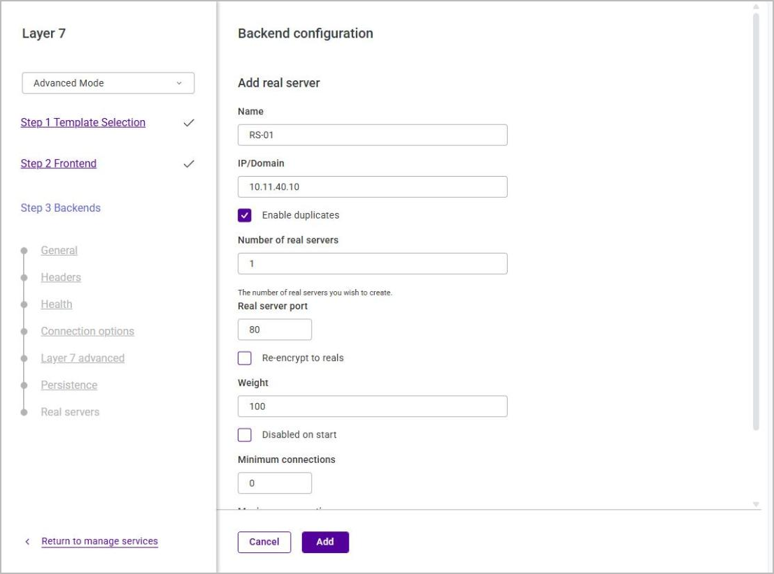 l7 add real server duplicates