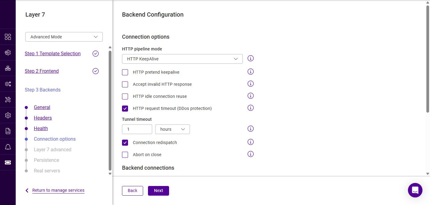 l7 backend connection options