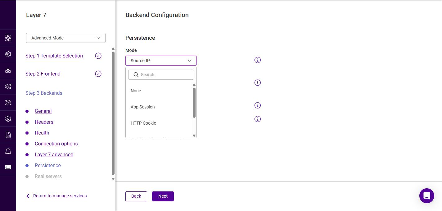 l7 backend persistence modes