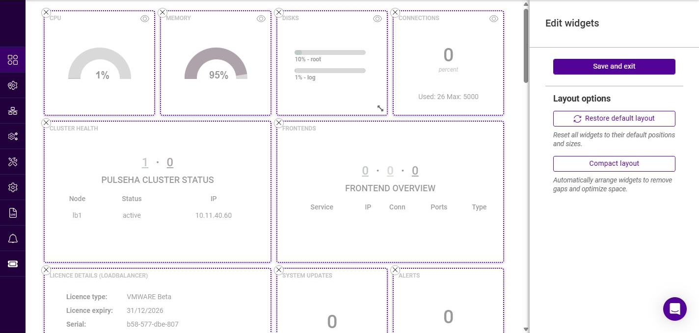 system overview edit widgets