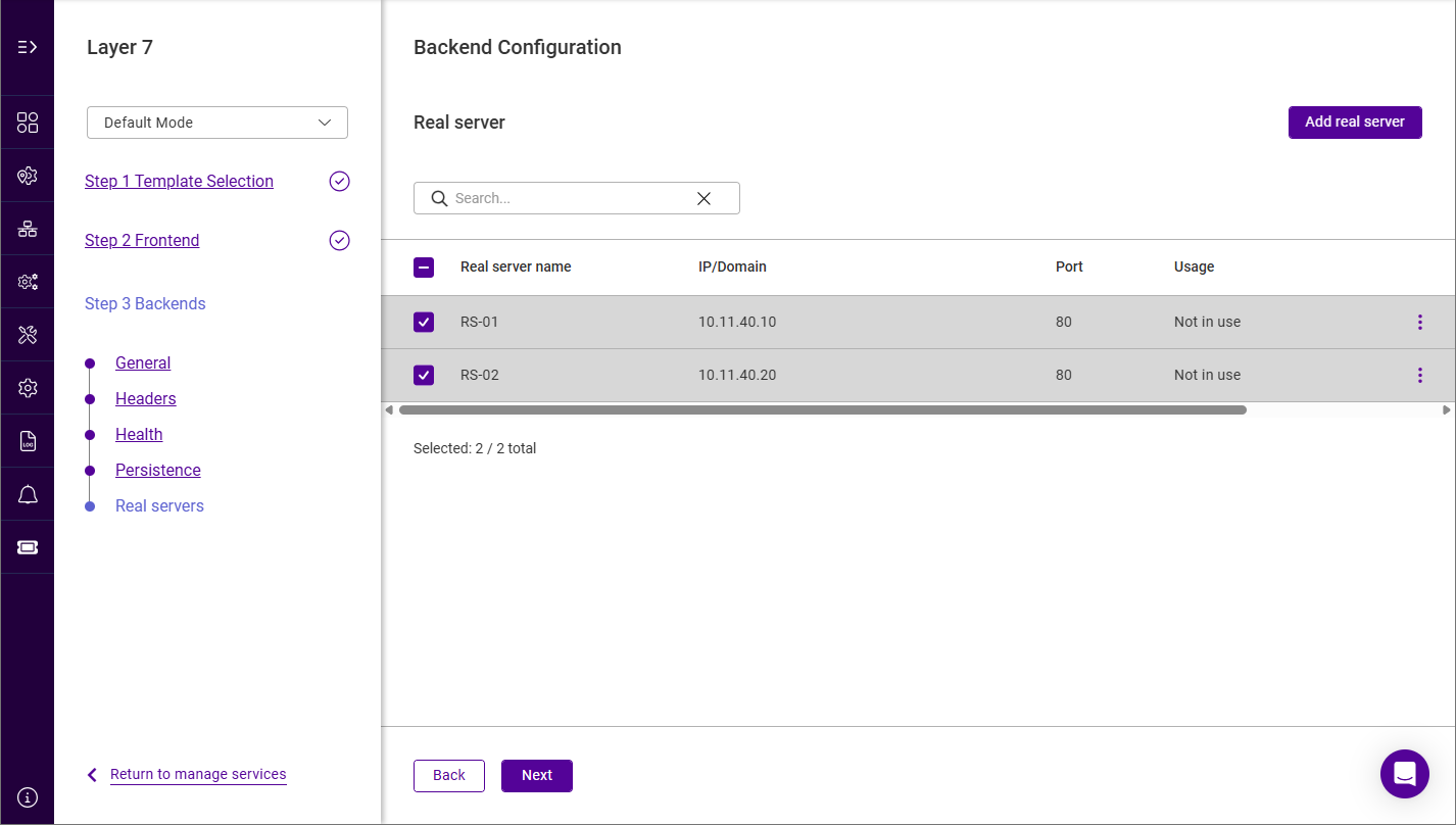 webui add service reals added