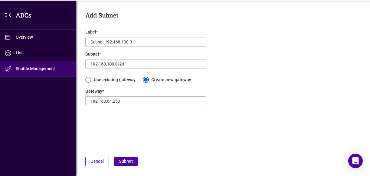 add shuttle subnet