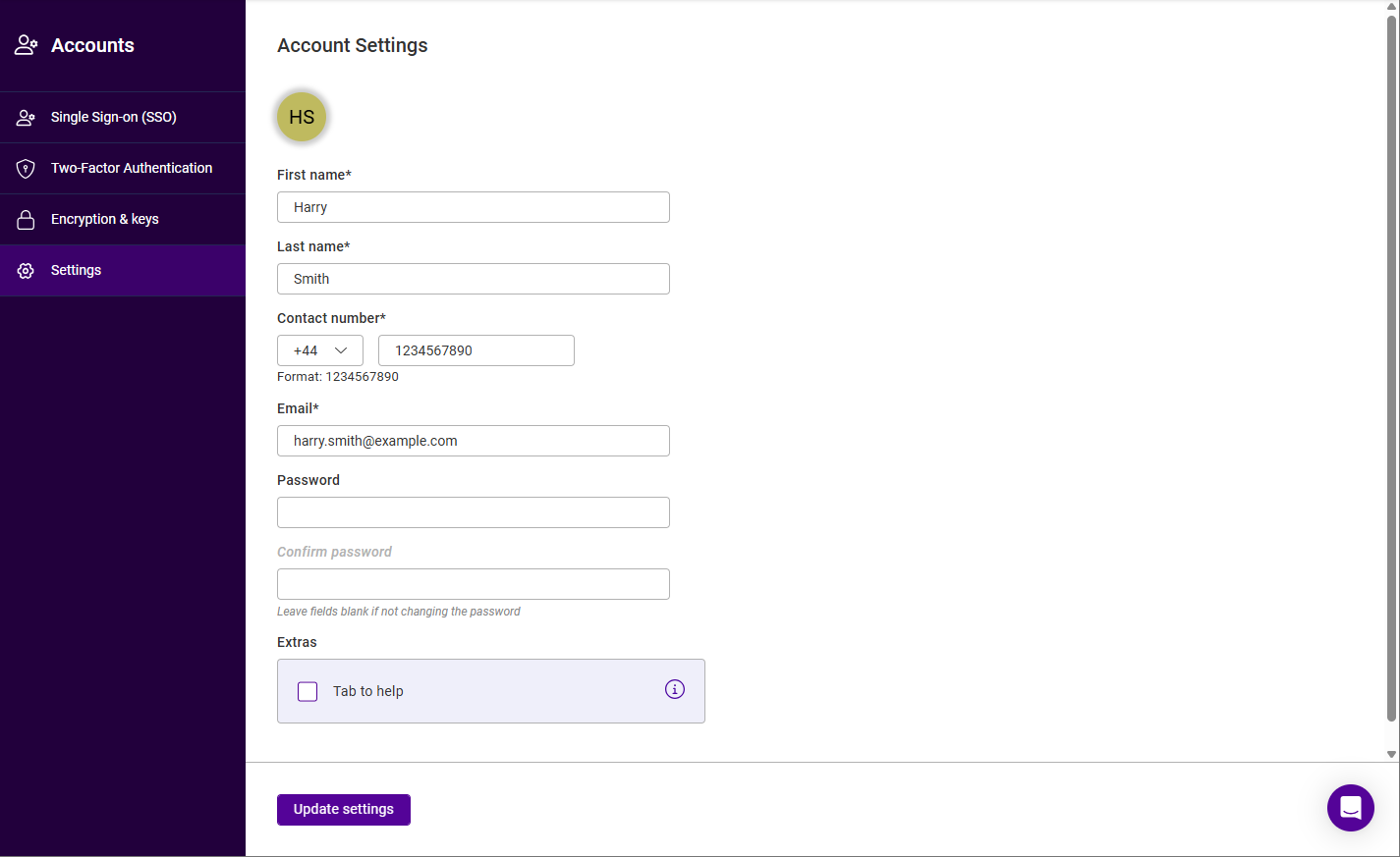 account settings