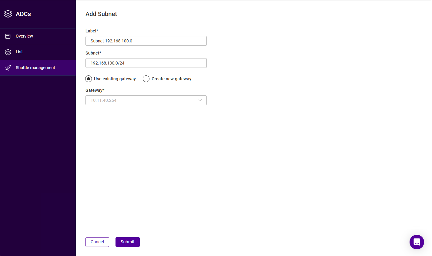add shuttle subnet
